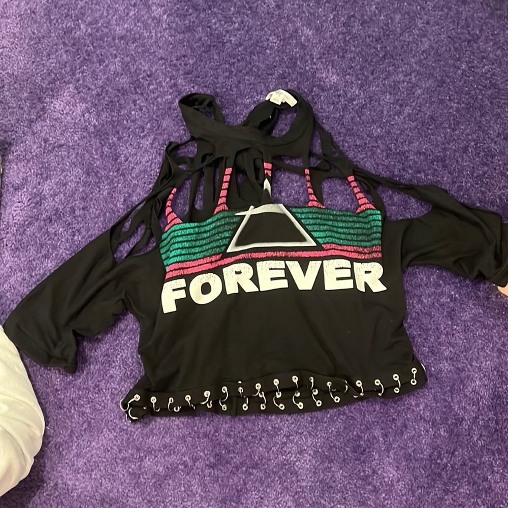Black cutout neck T-shirt with tie at neck